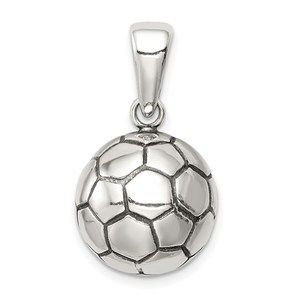 925 Sterling Silver Sports Theme Unisex Antiqued Soccer Ball Necklace Pendant